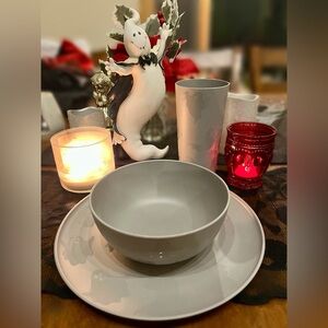 New Halloween Ghost Etched 3-Piece Dinnerware Set Plate Bowl Tumbler - Gray